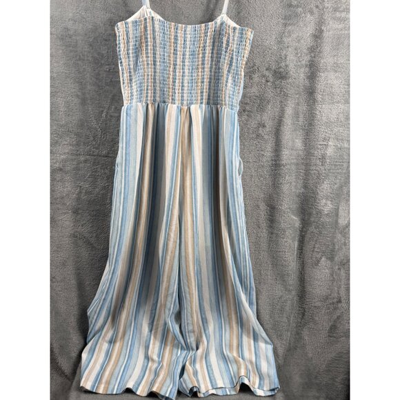 Womans Jumpsuit Striped With Bow Front By As U Wish Size L Blue & Beige - Picture 12 of 15